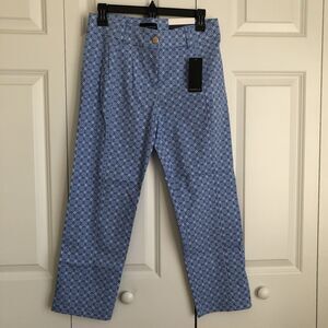 Rafaella Women's Size 8P Blue Floral Blue/White Floral Cropped Pants High Rise